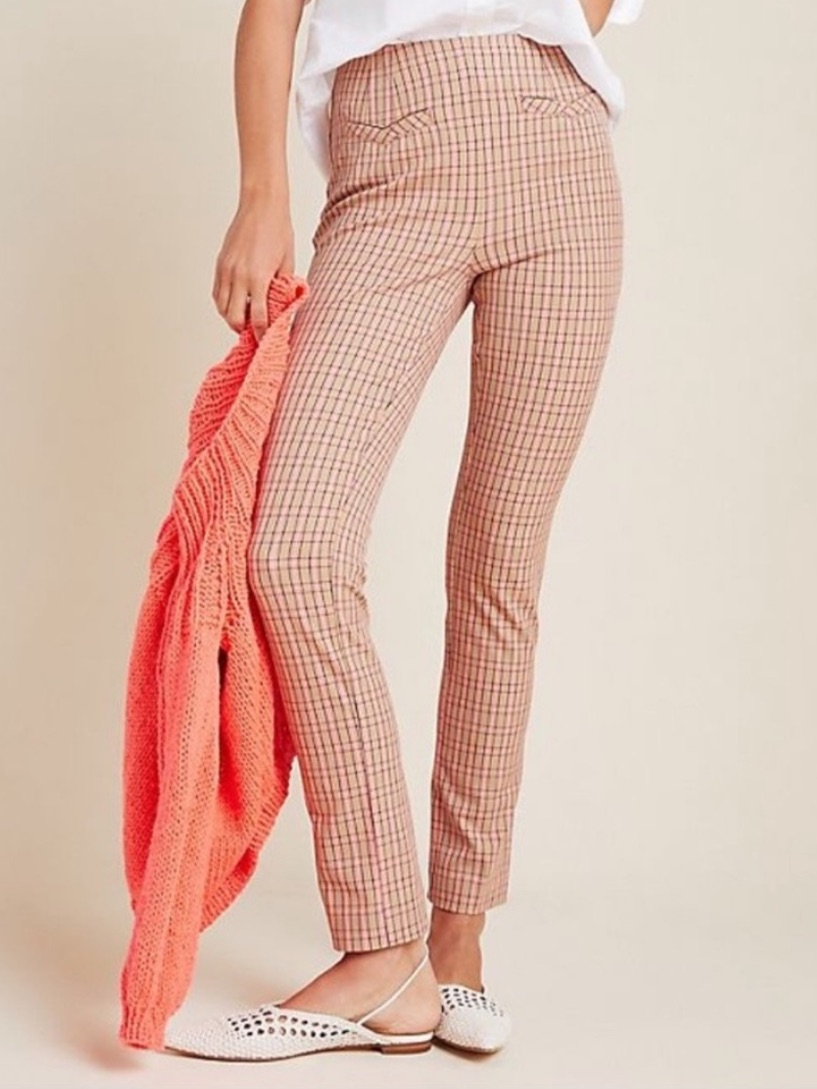 Anthropologie The Essential Slim Pants - Pink Plaid, Size 2